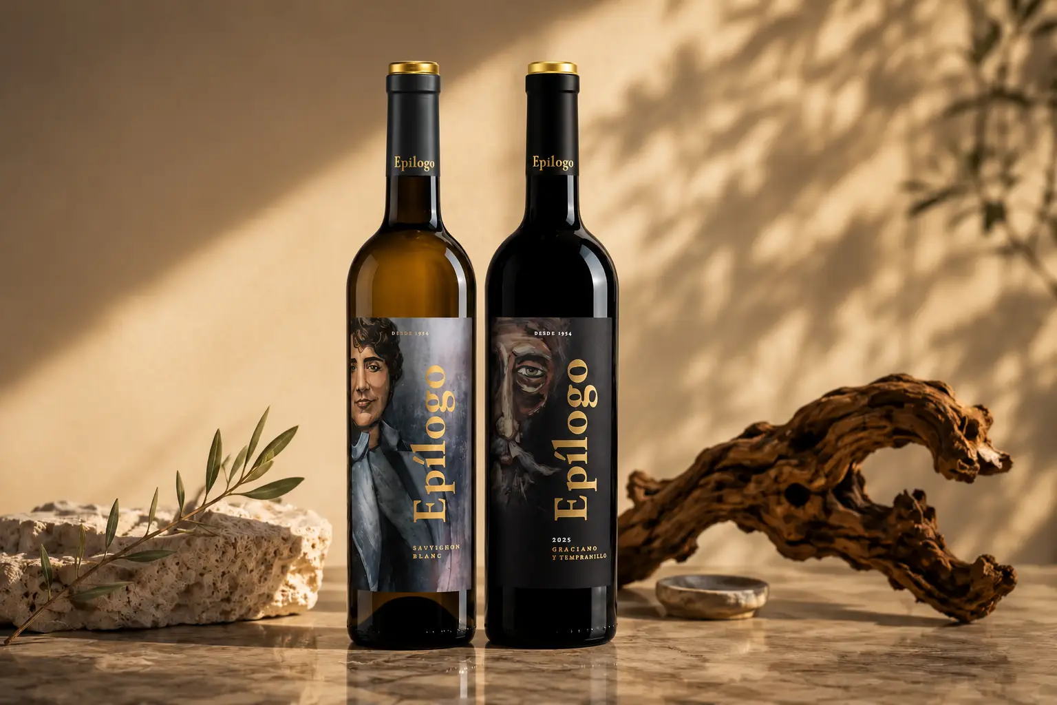 Epilogue bottles in golden light